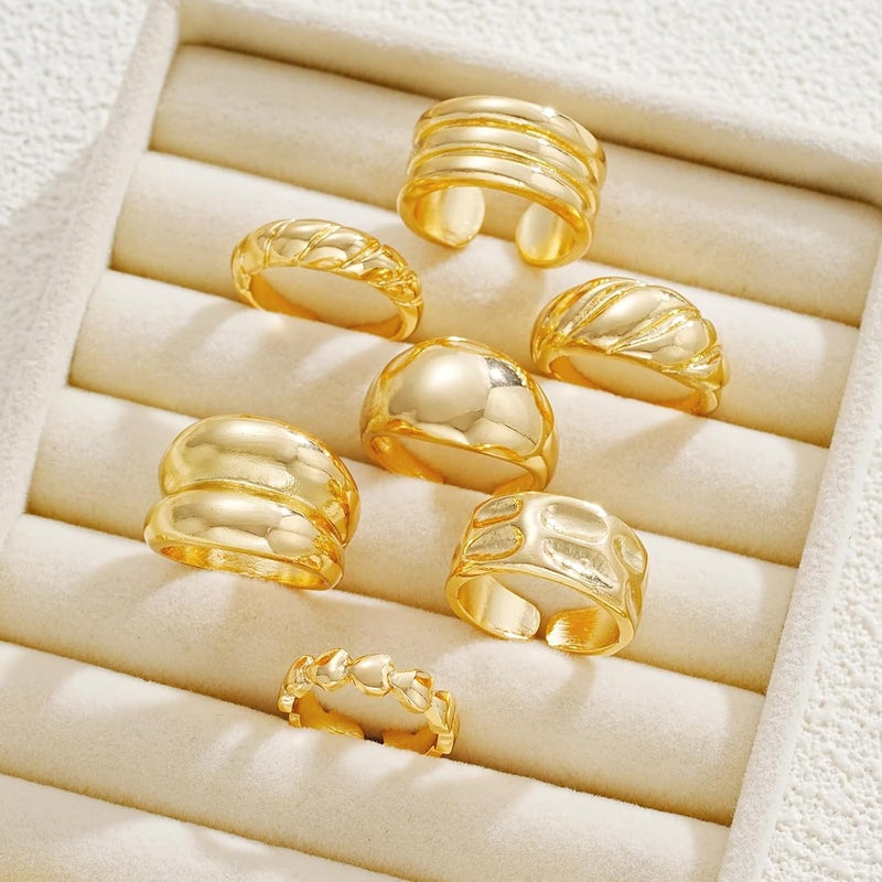 17mile Chunky Gold Stackable Rings for Women Non Tarnish, 18K Gold-Plated Statement Open Stacking Rings, Knuckle Band Ring Set - Image 4